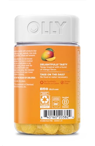 Image of OLLY Probiotic Gummy, Immune and Digestive Support, 1 Billion CFUs, Chewable Probiotic Supplement, Mango, 60 Day Supply - 120 Count