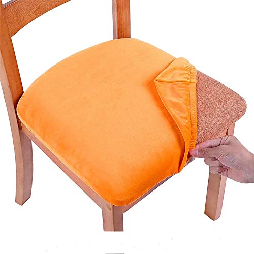 smiry Fundas elásticas para asientos de comedor, fundas de terciopelo para sillas de comedor, fundas de asiento extraíbles y lavables, juego de 1, color naranja