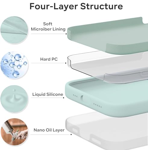 Image of VONZEE Microfiber Logo Cut Cover Compatible for iPhone 15 Case Liquid Silicone Cases Full Body 4 Layer Protective Covers Shockproof Back Cover with High Raised Camera Lips (6.1 inch, Mint Green)