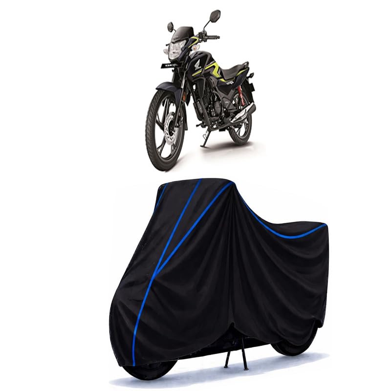 Image of SP 125 Disc Bike Cover Water Resistant Universal Motorcycle Rain | Heavy Duty UV Protection, Dust, Scratch Indoor Outdoor All Weather with Black Blue Piping Elastic