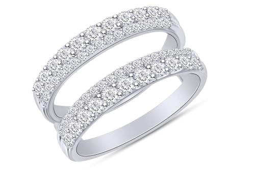 AFFY 1.00 Carat (ctw) Round Cubic Zirconia Anniversary Wedding Band Enhancer Guard Double Ring in 14K Gold Over Sterling Silver for Women3