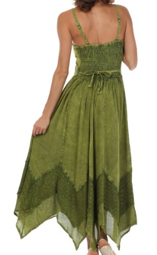 Image of Sakkas Rayon Embroidered Stonewashed Adjustable Spaghetti Straps Long Dress
