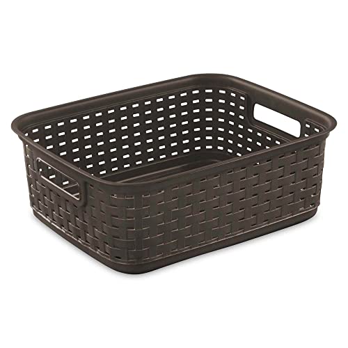 Sterilite Short Plastic Weave Storage Basket, Bin Organization for Countertops, Classroom, Tabletops and Shelves for Crafts, Jewelry, Brown, 6-Pack