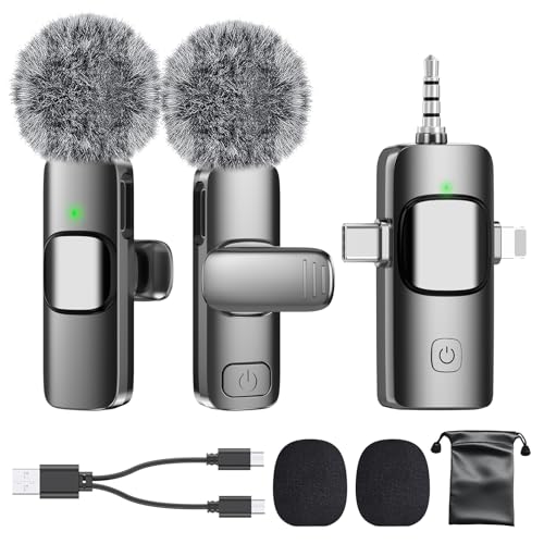 PoP voice 3 in 1 Wireless Mini Microphone for iPhone Android Camera iPad, Lavalier Microphone with Noise Reduction, Lapel Lav Mic with Noise Reduction for Video Recording Vlog YouTube TikTok