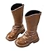 IWIHMIV Girls High Boots Fashion Tall Riding Boots with Back Zipper Comfortable Flat Bottom Warm Leather Dress Booties（Khaki,2