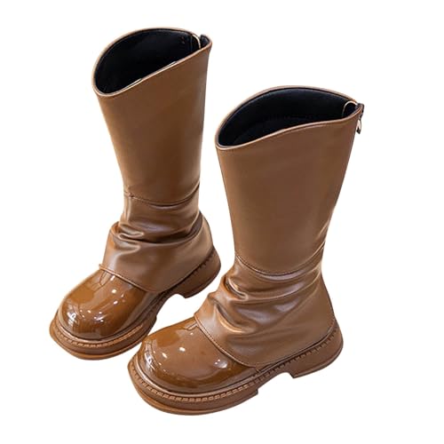 IWIHMIV Girls High Boots Fashion Tall Riding Boots with Back Zipper Comfortable Flat Bottom Warm Leather Dress Booties2
