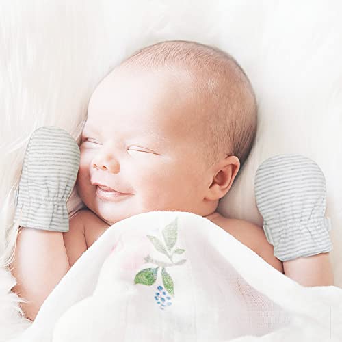 Image of Newborn Baby No Scratch Mittens Stay On, 100% Cotton Breathable, Adjustable Infant Gloves for Baby Boys Girls Mittens