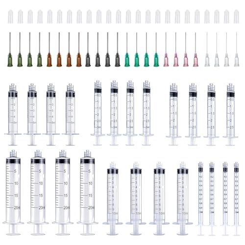 24 Stück Multifunktionale Kunststoffspritze, Industrielle Transparent Kunststoffspritze, Spritzen Set mit Stumpfen Nadeln Kappen, Wiederverwendbare Spritze für Flüssigkeitsmessung Haustierfütterung