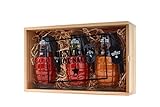 The General's Hot Sauce Gift Box: Three 6 oz Bottles of Gourmet Hot Sauce Made With Louisiana-Grown Peppers Comes in a Stamped Wood Slider Box, Great For Gifts. Marine Green/ Dead Red/ Shock & Awe.