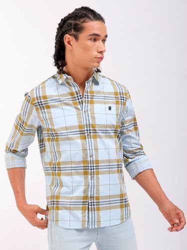 Image of The Indian Garage Co Men Regular Fit Checkered Full Sleeves Cutaway Collar Casual Shirt