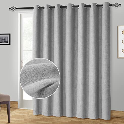 100% Blackout Sliding Door Curtains Patio Door Curtains Linen Textured Extra Wide Curtains 96 Inch Long Grommet Curtain Drapes for Living Room Curtain Panels(W100 x L96 1 Panel, Gray)