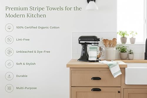 Image of Sage Green Dish Towels - 100% Cotton Dish Towels - Highly Absorbent, Lint-Free, 6 Pack, 30 inchx20 inch, Large Size Sage Striped Kitchen Towels with Hanging Loop - Washable and Durable Tea Towels (6 Pack)