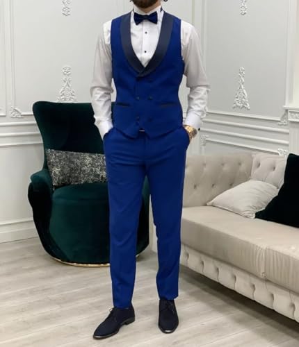 Men's Suits Slim Fit 3 Piece Suits for Men Double Breasted Suit with Bow Tie Wedding Suits Jacket Vest Pants Tuxedo Suit Set3