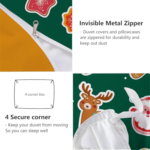 Housse de couette 220x240cm Noël à zip pour lit double facile à border - 8
