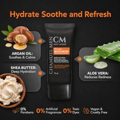 Image of Mens Face Moisturizer Anti Aging - Aftershave for Men, Face Cream & Post Shave Lotion with Argan, Shea & Aloe - Daily Skin Care Balm for Dry, Oily & Sensitive Skin, 2.6 oz