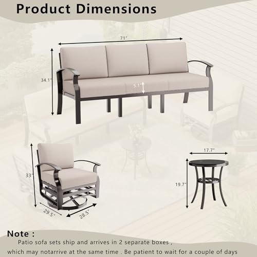 Image of Patio Furniture Set 3-piece Aluminum Armrest Sofa, All-Weather Patio Conversation Set with Tempered Glass Top Table & Removable Sponge Cushions for Backyard Poolside - Sand