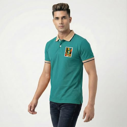 Image of Men's Regular Fit Solid Half Sleeve Casual Tipping Collar Polo T-Shirt