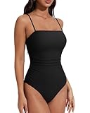 SUUKSESS Women Sexy One Piece Swimsuit Tummy Control Square Neck Bathing Suit Retro Backless Swimwear (Black,S)