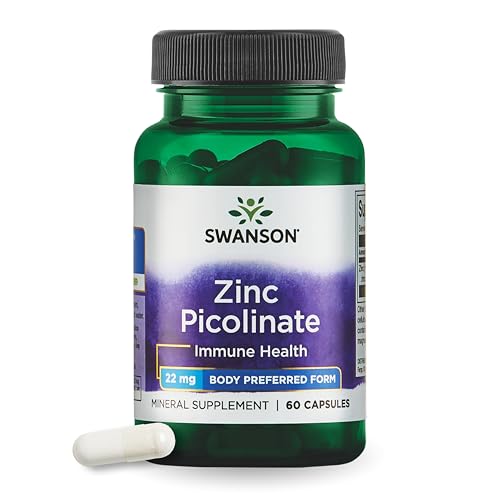 Swanson Zinc Picolinate - Body Preferred Form 22 mg 60 Vegan Caps Halal Support Immune Prostate Vision & Boost Antioxidant