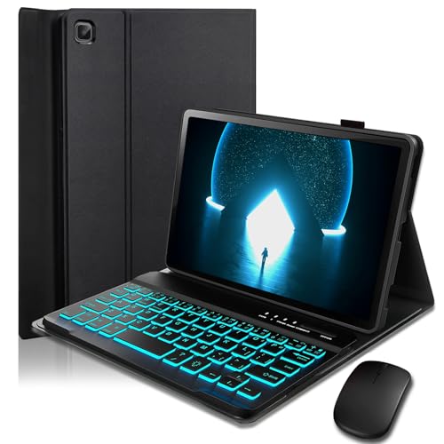 Keyboard Case for Samsung Galaxy Tab A7 Lite 8.7 inch 2021 Cover - 7 Color Backlit Detachable Magnetic Keyboard with Mouse - Black