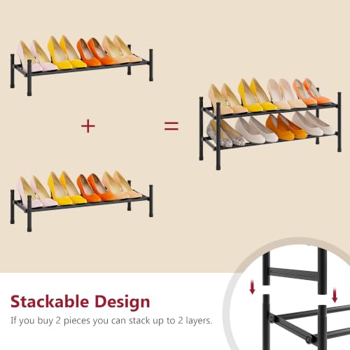 Image of Tajsoon Expandable Shoe Rack for Closet 1 Tier, 28 inch-41 inchStackable, Black