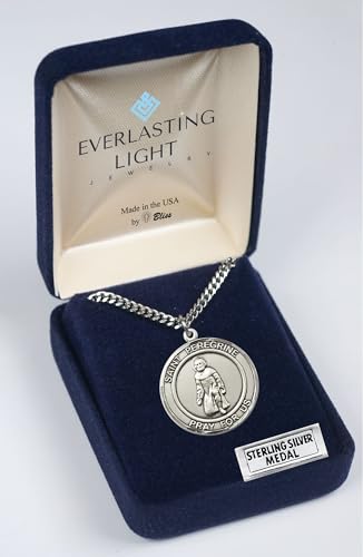 Men's Sterling Silver Saint Peregrine Medal Pendant Christian Necklace – 1" x ⅞ – 24" Chain and Gift Box – Patron Saint of Cancer & Running Sores - Made in USA4