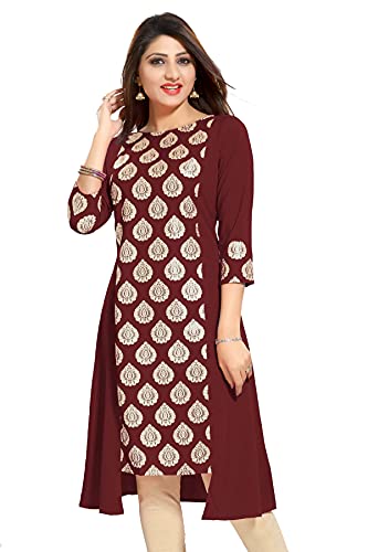 Image of Women's Crepe A-Line Kurta (ALC4007N Maroon Medium)