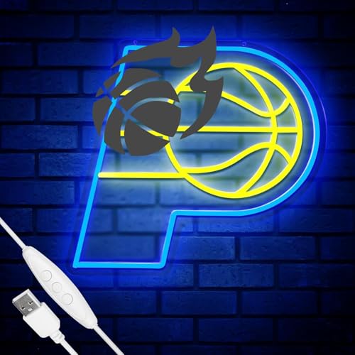 Image of Basketball Team Neon Sign, Sport Light Up Dimmable Basketball Team Logo Hanging USB Powered Led Neon Sign for Wall Decor, Bedroom, Man Cave, Party, Birthday Party Christmas Merch Deco Gift for Boys Teens Fans