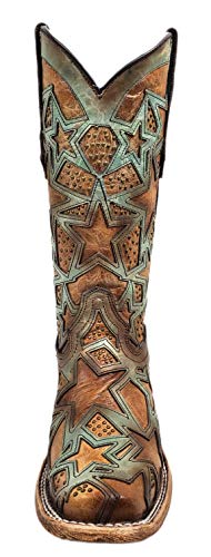 Corral Women's Turquoise/Brown Stars Inlay Square Toe Boots (10.5 B(M) US)2