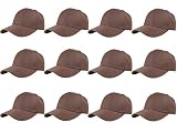 Gelante Plain Blank Baseball Caps Adjustable Back Strap Wholesale LOT 12 Pack- 001-Brown
