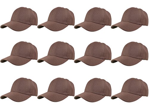 Gelante Plain Blank Baseball Caps Adjustable Back Strap Wholesale LOT 12 Pack- 001-Brown