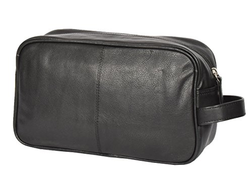Sac de rasage cuir véritable noir pour kit de toilette voyage