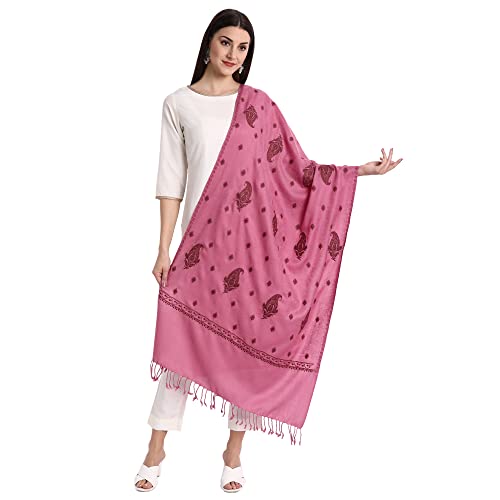 Zamour Kashmiri Indian Embroidery Paper Mache Pashmina Wool Shawl Stole Scarf for Women (Taupe) - Main Image