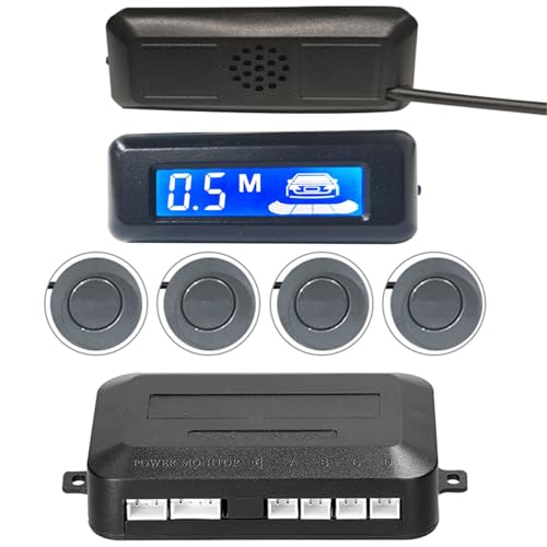 Aparcamiento asistido Sistemas De Radar Marcha Atrás Para Coche Automático Aparcamiento Con Alarma Zumbador LCD 4 Sensores Monitores Ciego Control Distancia(GRAY)