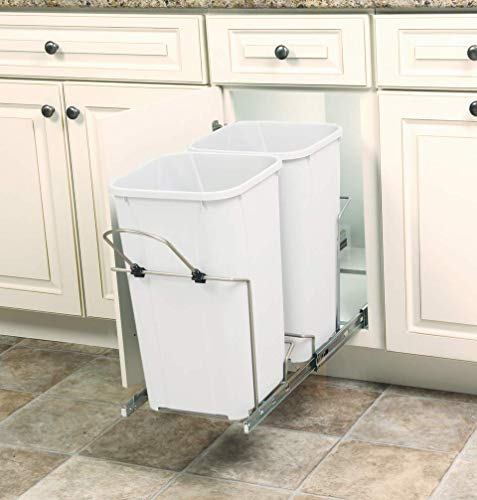 Knape & Vogt Scb12-2-27Wh 11 Inch X 22 Inch X 18.75 Inch 27 Qt. In-Cabinet Double Soft-Close Bottom-Mount Pull-Out Trash Can, White #TOP1