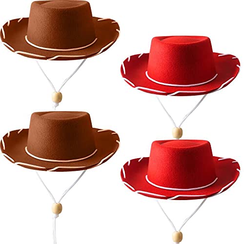 SGBETTER Paquete de 4 sombreros de vaquero de fieltro para niños, sombrero de disfraz de Halloween para fiestas temáticas de vaquero