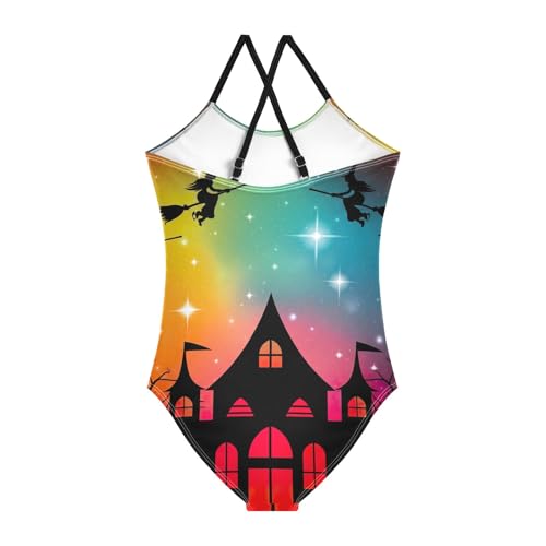 CHIFIGNO Spooky House Toddler Girl Swimsuit Quick Dry Crossback One Piece Swimsuit Kids 3T2