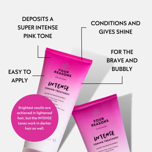 Image of Four Reasons Color Mask INTENSE Pink (27 Colors) - Color Depositing Conditioner - Semi Permanent Hot Pink Hair Dye for Lightened and Colored Hair - 100% Vegan, 6.76 fl oz