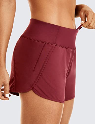 Crz Yoga Womens Lightweight Gym Athletic Workout Shorts Liner 2.5''/4" - Quick Dry Running Spandex Shorts Mesh Zipper Pockets Burgundy X-Large #TOP3
