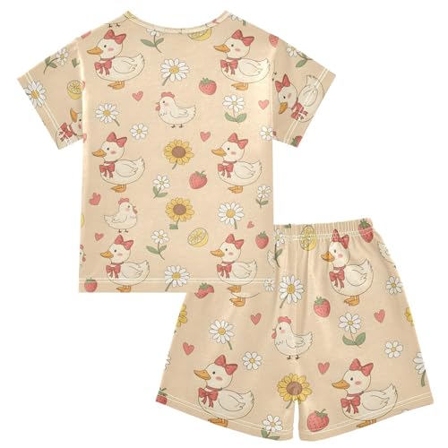 Pajama Short Sets Cute Ducks Flowers Strawberries Hearts Soft Cotton Summer Sleepwear 2 Piece PJS Size 5-14T2