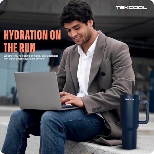 Image of Tumbler with lid and Straw 1200ML Cup Stainless Steel Hot and Cold with Handle and Lid 2 Straw Vacuum Insulated Tumbler for Water, Iced Tea or Coffee Office Gym Travelling