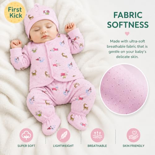 Image of First Kick Presents New Born Baby Summer Wear Baby Clothes 5Pcs Sets 100% Cotton Baby Boys Girls Unisex Baby Cotton /Summer Suit Infant Clothes First Gift for New Born Baby