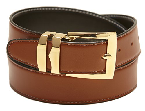 Concitor Reversible Belt Wide CONGAC BROWN/Black with White Stitching Gold-Tone