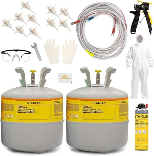 STANLEY F 994C Supercoat Canister Spray Foam Insulation Kit (600 Board Feet) - Class A Fire Rated Closed Cell Two Component Foam Sealant - 15 ft Hose Gun & Safety Gear Included
