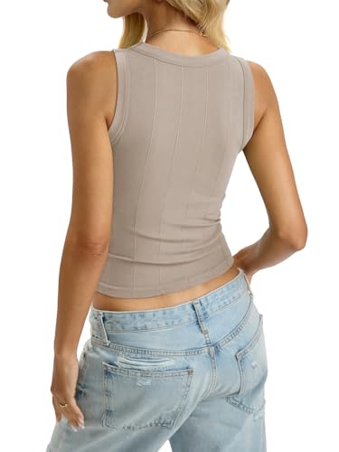 Image of EasyGala Womens Ribbed Seamless Tank Knit Crew Neck Shirt Summer Fitted Sleeveless Top Casual Basic High Neck Clothes