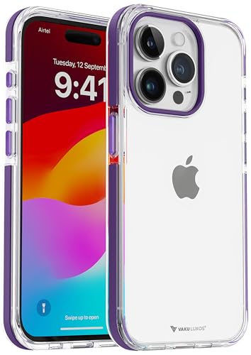 Image of Vaku Luxos Apex Series Back Cover Case for iPhone 15 Pro Max Metal Frame Camera Bump Scratch Resistant Slim Thin Military-Grade Protection - Purple