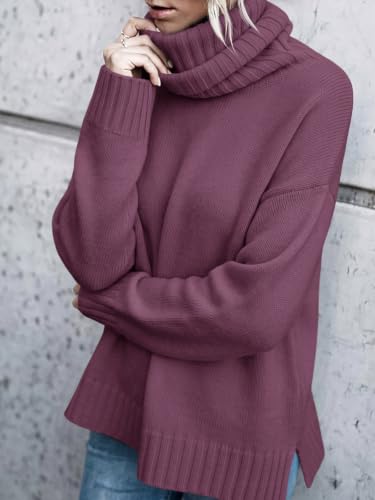 Image of FISACE Womens Oversized Turtleneck Pullover Sweater Cable Knit Sweater Tops