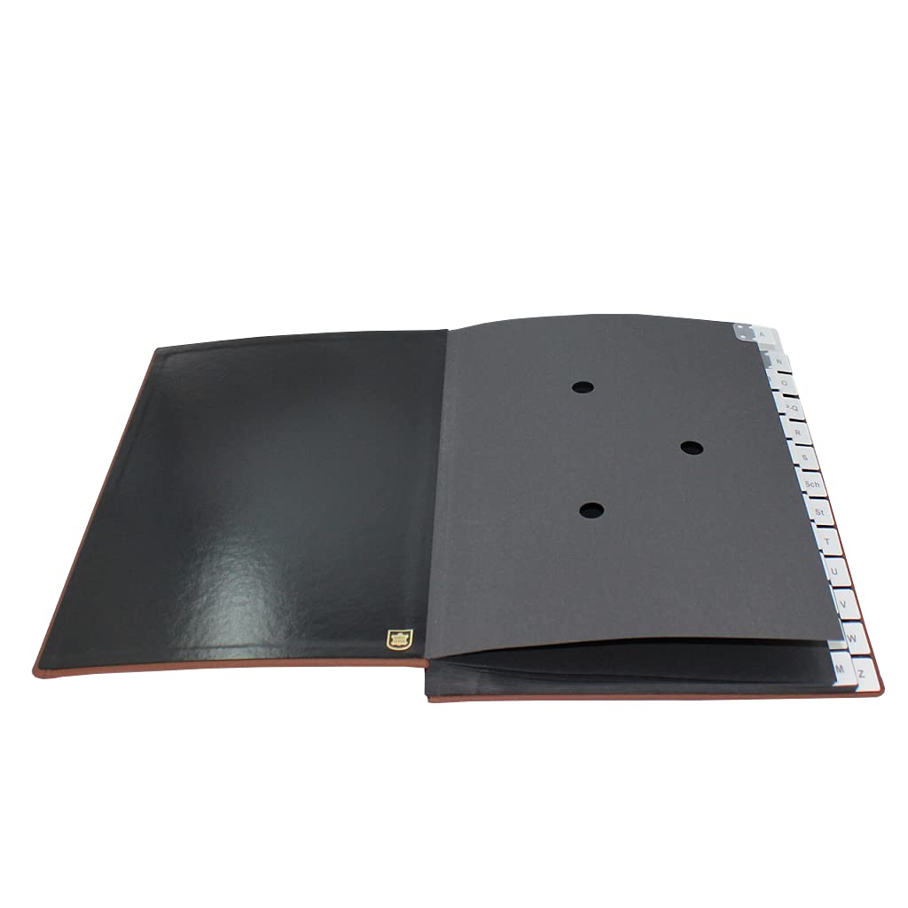 Classificatore con registro a Z in pelle bovina pieno martellata in marrone