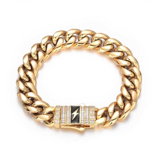 Men's 18k Gold Miami Cuban Bracelet, Hip-Hop Bracelet, Lightning Power Cool Bracelet, Suitable For Husbands, Fathers, And Sons As Christmas, Thanksgiving, And Holiday Gifts