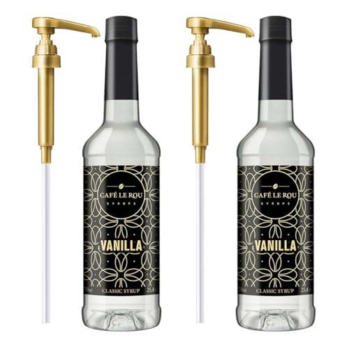 Image of NEW Cafe Le Rou Vanilla Coffee Syrup - 25.4oz Cafe Flavoring Syrup (Vanilla, 2-pack) Includes 2 Coffee Syrup Dispensers Flavoring Syrup for Coffee, Tea and